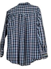 Haggar Stretch Men's M Blue Plaid Dress Shirt Long Sleeve Button Down Collar
