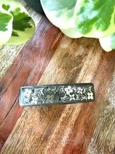 Louis Vuitton Vintage Thick Resin Silver Monogram Flower Inclusion Hair Barrette Louis Vuitton Silver Resin Monogram Inclusion Hair Clip  main image 3