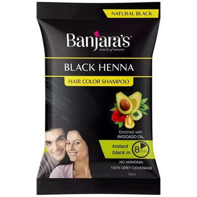 12X Banjara's Black Henna Hair Color Shampoo, 15ml Each