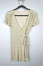 Audrey 3+1 Women's Dress Yellow Floral Short Sleeve V-Neck Wrap Mini Size Small
