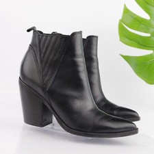 Marc Fisher Women's Gadri Boot Size 9 Block Heel Pointed Black Leather Bootie