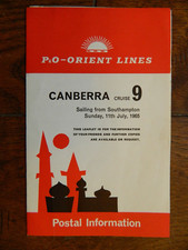 P&O Orient Lines CANBERRA CRUISE 9 From Southampton July 1965 Postal Information