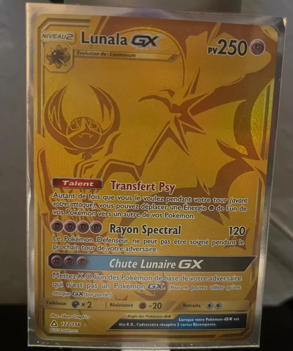 Pokemon Card Lunala GX Gold foil #172/156 Very Good Condition