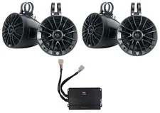 (4) Rockville UT65B UTV/ATV 6.5" Rollbar Wakeboard Speakers + MB Quart Amplifier