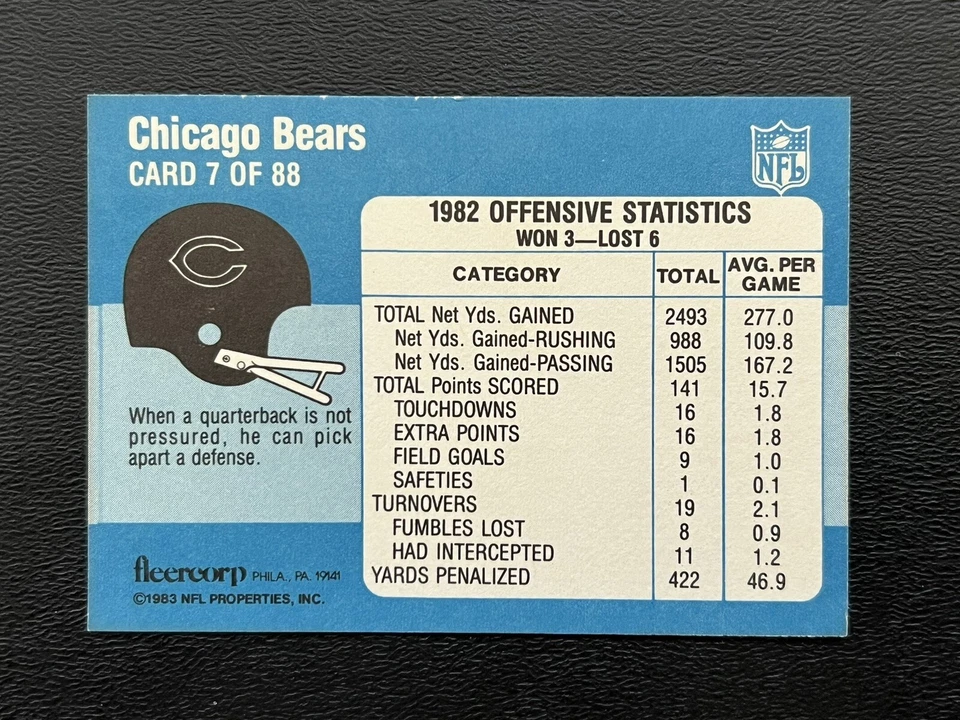 1983 Fleer Football Card #7, JIM McMAHON, Chicago Bears, (Rookie), Pack FRESH - Image 2 of 2