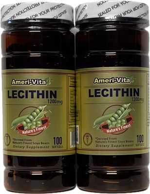 2 Pack 100 Sofgels 1200mg Derived Nature's Finest Soya Beans Lecithin