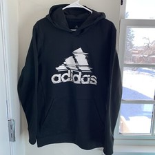 ADIDAS black hooded sweatshirt sz L mens- drawstring missing