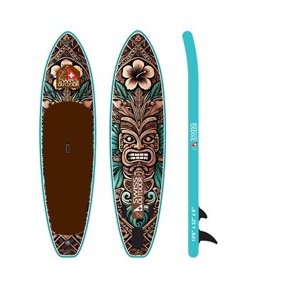 SWISS OUTDOOR Stand Up Paddle SUP 3-Finnen 2-Wege-Pumpe - 320cm Tiki Motiv 