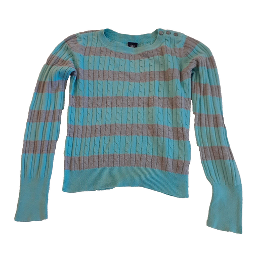 GAP Girl's Size M (8) Blue & Gray Stripe Angora Blend Soft Knit Pullover Sweater - Picture 2 of 7