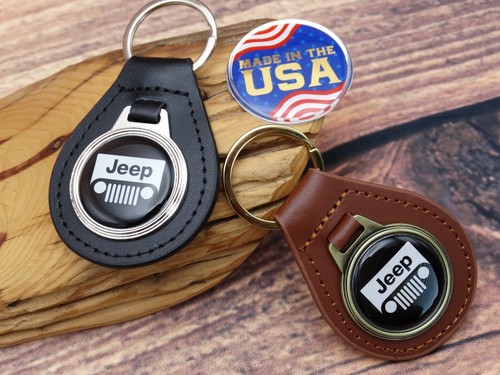 NEW 4x4 VINTAGE BLACK JEEP WRANGLER TRUCK CAR Leather Key Chain Ring Fob NOS - Picture 2 of 7