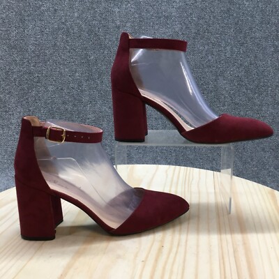 Lulus Heels Womens D' Orsay Ankle Strap Block Burgundy Suede