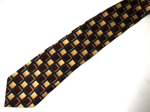 Vintage Giorgio Brutini Herren Krawatte Krawatte Burgunderrot Gold Kariert 61" Lang - Bild 2 von 4