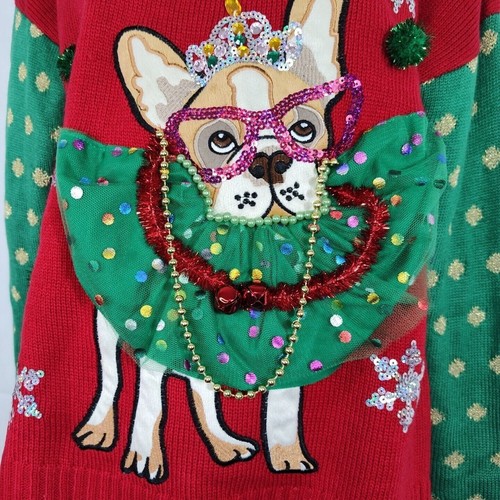 United States Sweaters Red Green Dog Embellished Ugly Christmas Sweater Size S - Picture 4 of 8