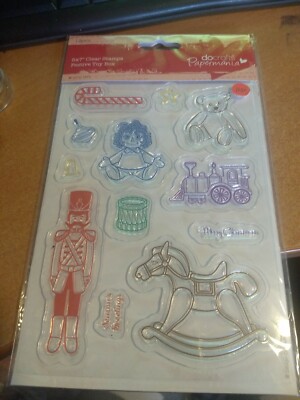 CLEAR STAMP. FESTIVE TOY BOX 12 PCS 5X7 INCH NEW PAPERMANIA DOCRAFTS