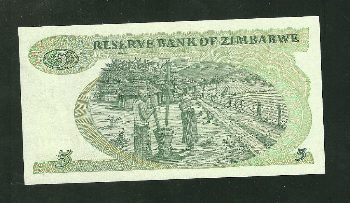 1994 Zimbabwe 5 Dollars Pick #2E World Banknote Currency Paper