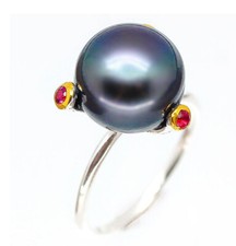 Natural Black Pearl Sterling Silver Ring sz 7