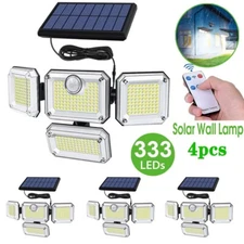 4Pack 333 LED Solar Lights Outdoor Waterproof Motion Sensor Security Garage Lamp