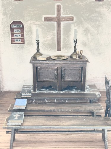 Dollhouse Miniature OOAK Rustic Country Church-Fully Furnished-scale 1:12 - Picture 9 of 11