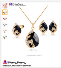 Gold Plated 5 Color Necklace Earrings Ring Pendant Necklace Jewelry Wedding Set