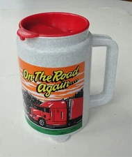 Vtg Whirley Warren PA USA On The Road Again Plastic Tractor Trailed Travel Mug