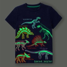 Kids Boys Fluorescent Dinosaur Print Short Sleeve T-Shirt Tops Glows in-The-Dark