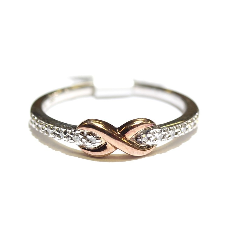 New 925 10k rose gold .06ct SI2 H diamond infinity symbol band ring 1.9g 7