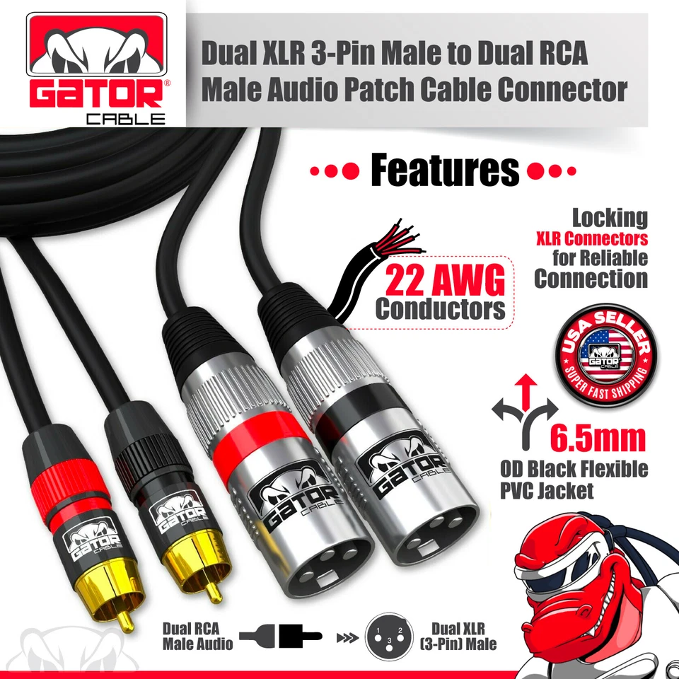 Dual 2-XLR Male to Dual 2-RCA Male Cable Patch Splitter Shielded Audio Stereo HD - Image 4 of 4