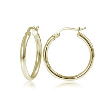 Gold Tone over Sterling Silver 2mm High Polished Round Hoop Earrings, 15mm