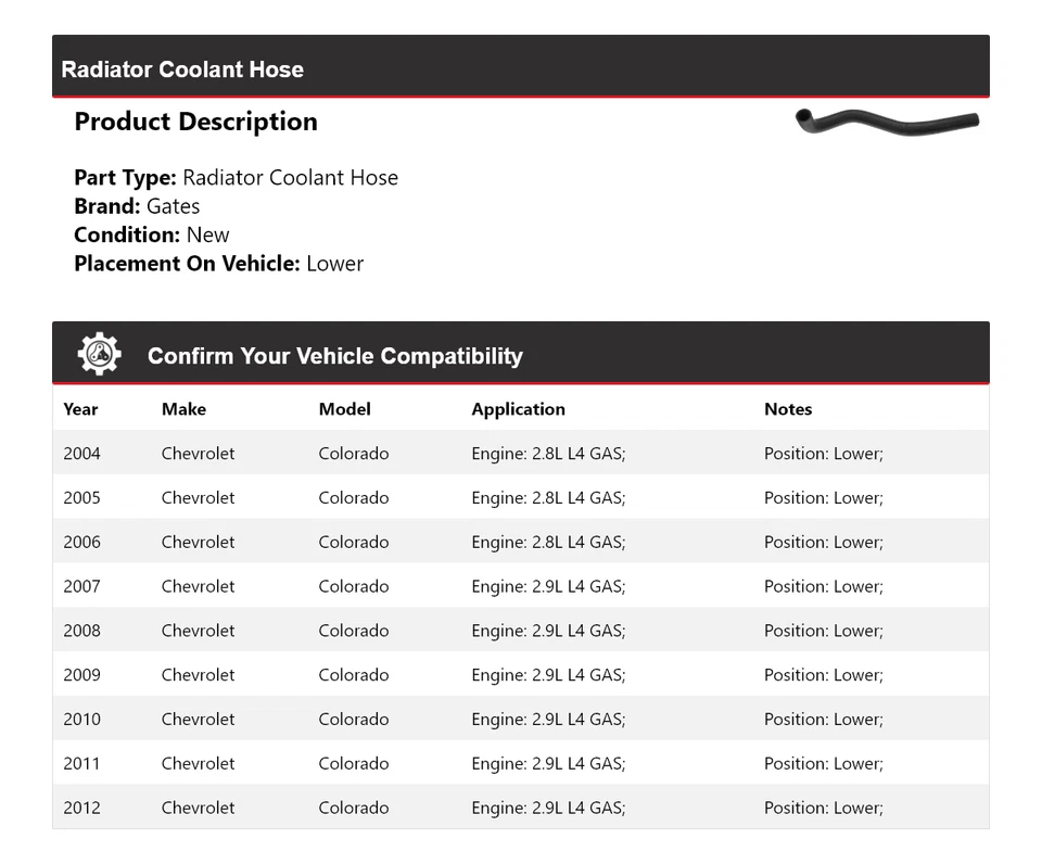 Нижние ворота шланга охлаждающей жидкости радиатора для Chevrolet Colorado 2004-2012 годов выпуска 2005 2006 годов выпуска - Изображение 2 из 4