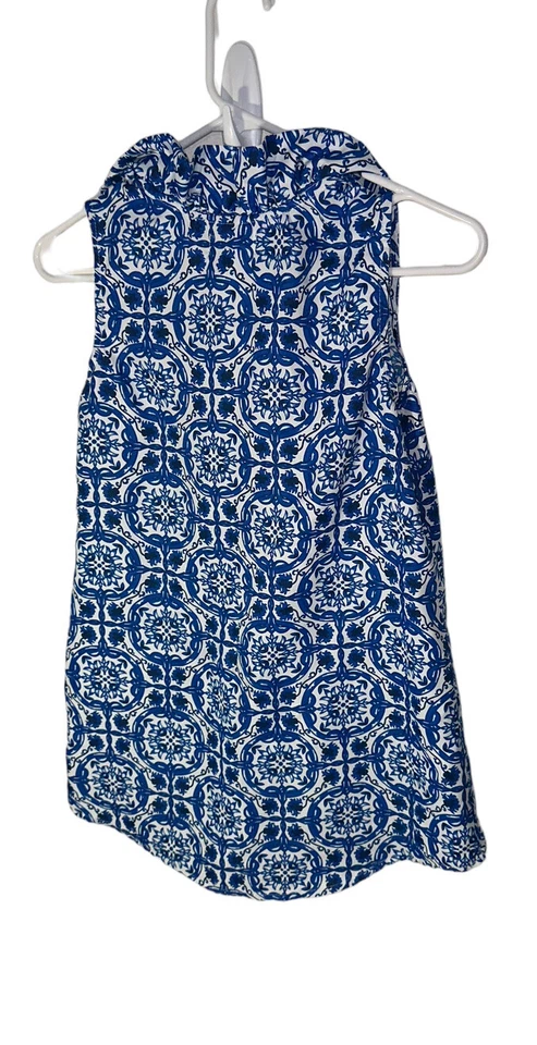 Blusa Mud Pie Whitney Cuello Volantes Sin Mangas Azul Blanco Talla XS Foto 2 de 4