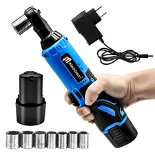 Electric Cordless Ratchet 3/8" Right Angle Wrench Impact Power Tool 2 Batteries