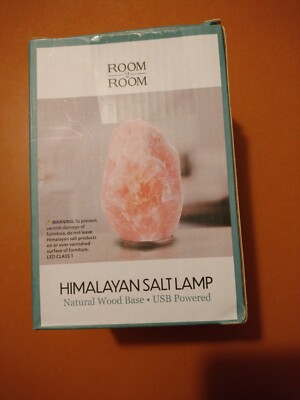 Zen Salt Lamp Healing USB Powered Warm White LED Himalayan Natural Wood Base