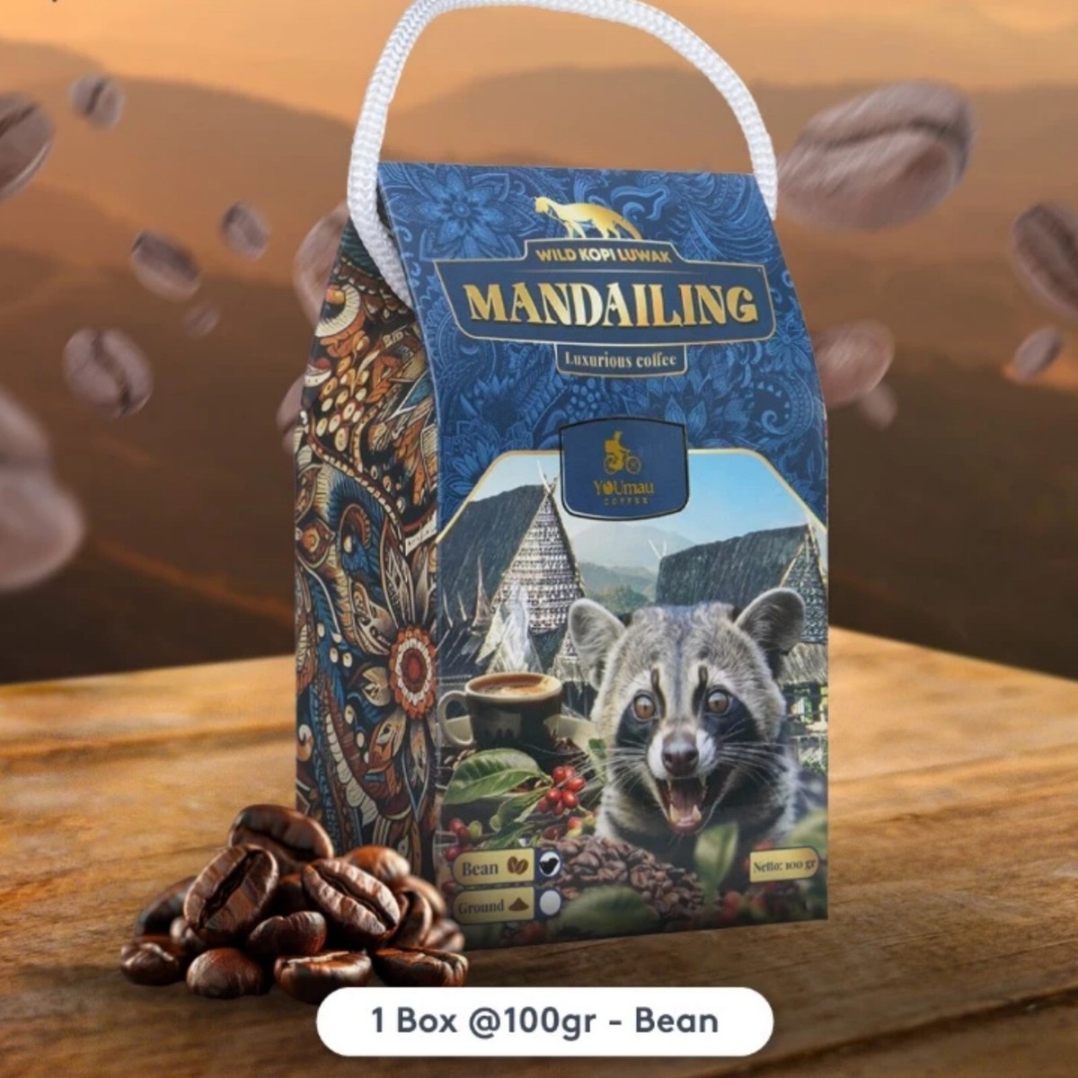 【新品】WILD KOPI LUWAK COFFEE 100g×3個 Wild Kopi Luwak Coffee Arabica Mandailing Coffee 100g Whole Beans