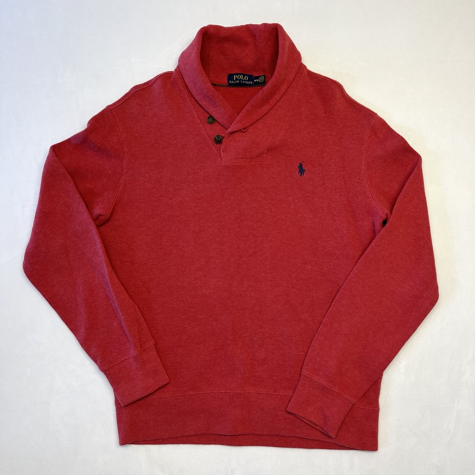 Felpa polo vintage scialle colletto rosso Ralph Lauren pony anni '90 uomo taglia M