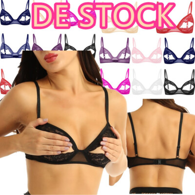 DE Damen Spitze Offene Brust BH Hebe Bra Bralette Transparent Dessous Büstenhebe