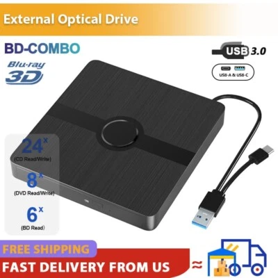 HIRUCY External Blu-ray Drive USB 3.0 and Type-C BD Combo Burner 3D Optical Drives