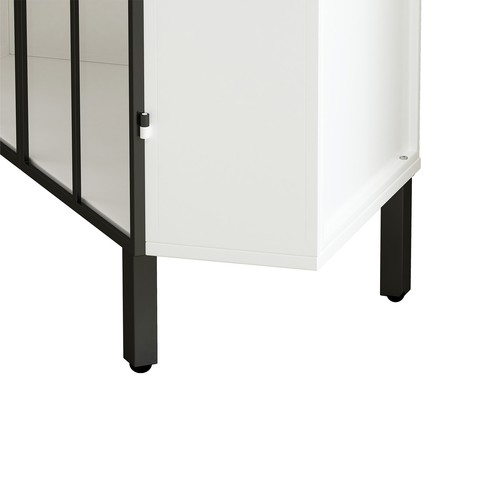 Free-Standing Floor Corner Storage Cabinet With Tempered Glass Doors and Shelves - Picture 5 of 8