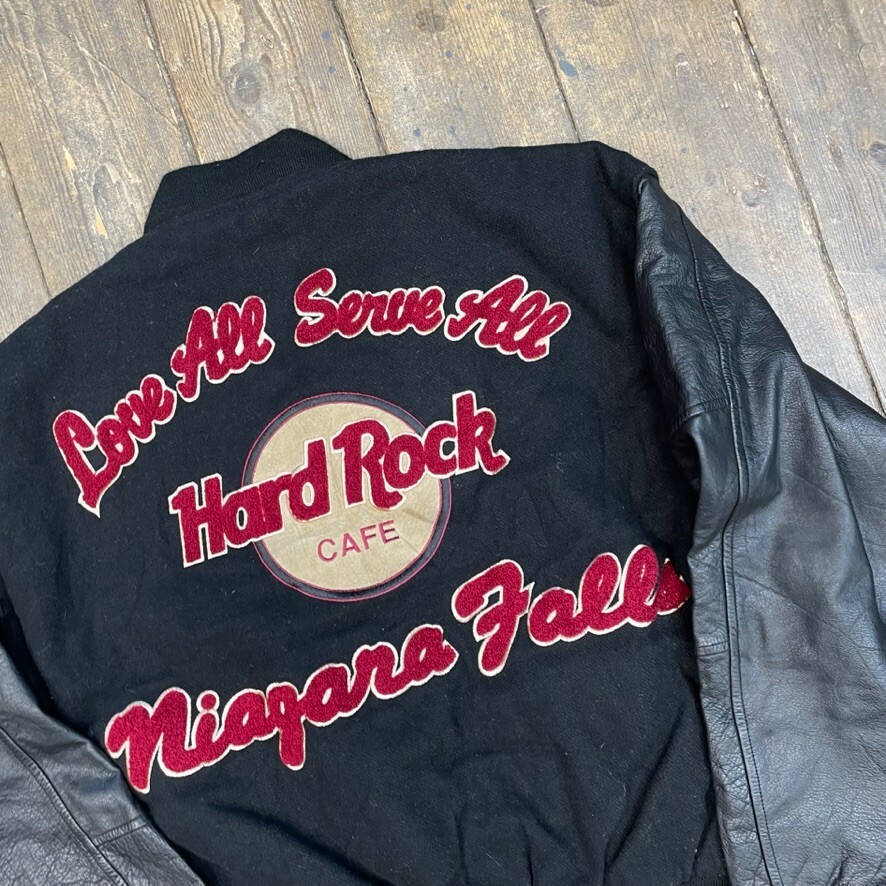 Hard Rock Cafe Varsity Jacket Niagara Falls Bomber Leather Coat, Black, Mens 2XL image 10
