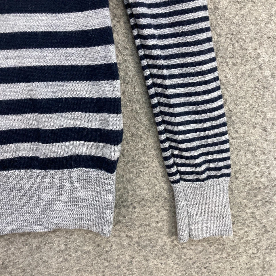 Jersey Uniqlo Mujer Talla S Pequeño Gris Azul Rayas Tejido Lana Cuello en V 52620 Foto 4 de 4