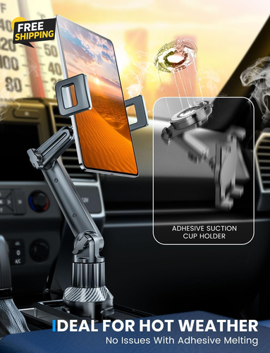 Tablet Holder for Car, for Ipad Cup Holder Car Mount with 1.57 Depth Large Clamp - Afbeelding 6 van 7