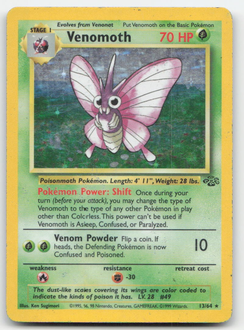Venomoth (13) 13/64 Jungle Unlimited Holofoil Holo Rare Pokemon HP