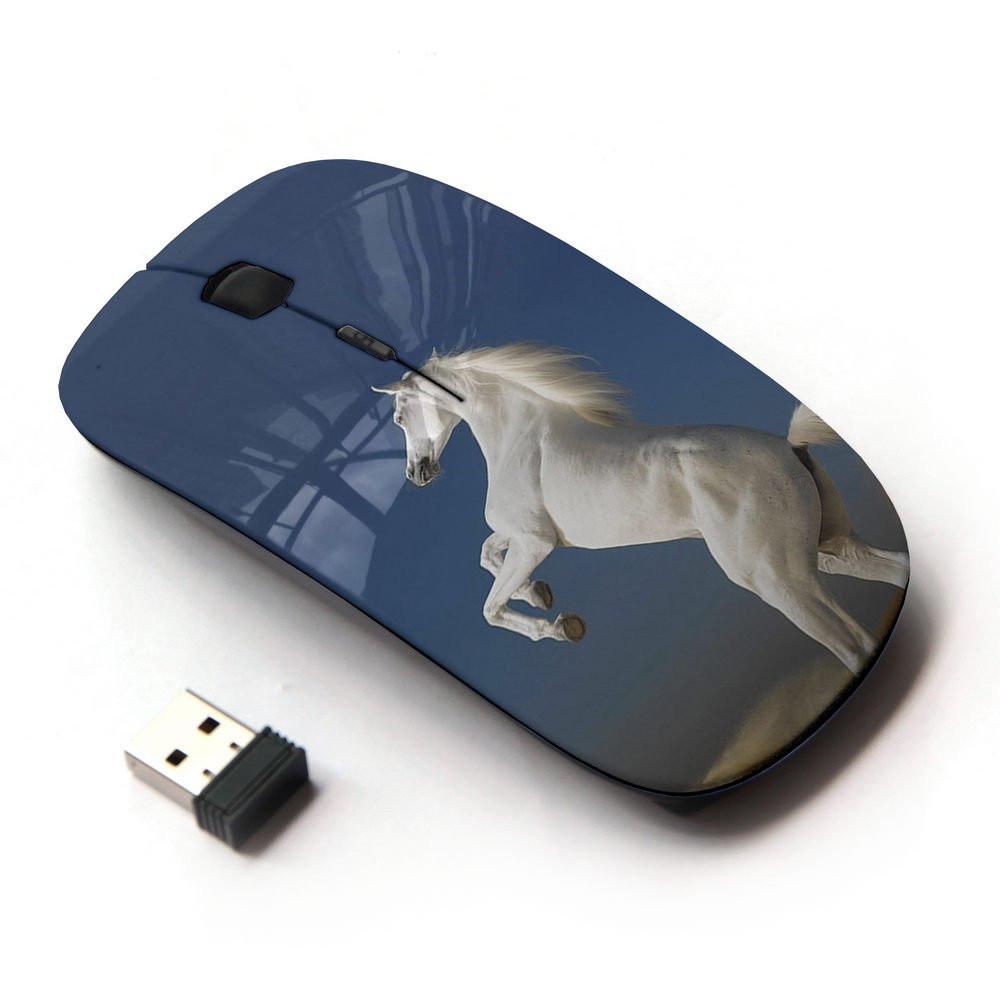 Sleek 2.4G Wireless Optical Mouse with Pegasus Unicorn Cloud Design in White