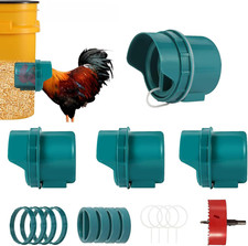 Chicken Feeder No Waste, 4 Ports Automatic Poultry Feeder with Covers  Hole Saw