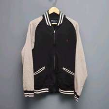 Polo Ralph Lauren Jacket Large Tall Black Cream Varsity Baseball Pockets