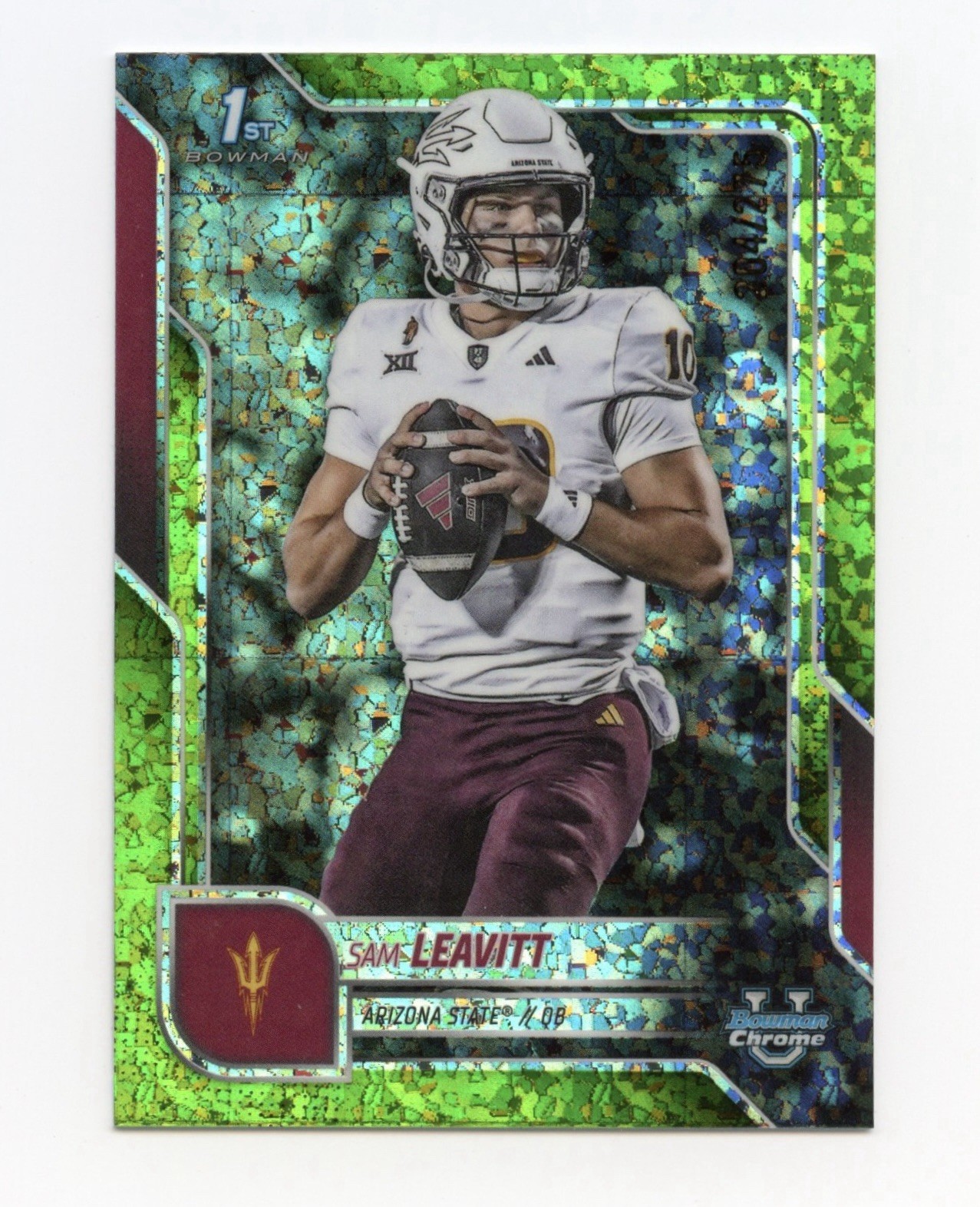 2025 Bowman Chrome University #195 Sam Leavitt RC Lime Green Mini-Diamond /275