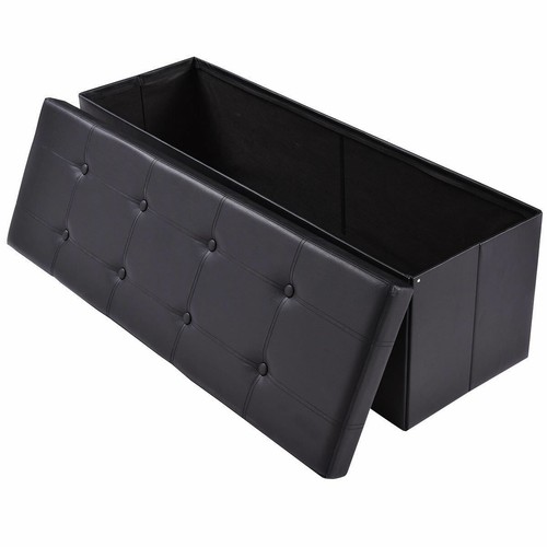 45"x15"x15" Large Folding Storage Faux Leather Ottoman Pouffe Box Stool Black - Picture 6 of 7