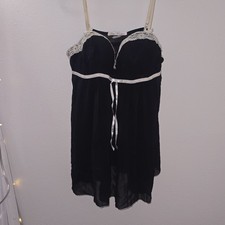 Vintage Linea Donatella Black Lace Babydoll Nightgown Slip Dress Size Large