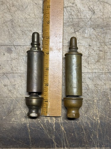 2 Antique Small Size Brass Steam Whistle 5” Tall - MISSOURI FARM AUCTION FIND