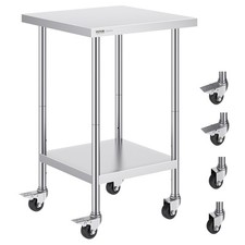VEVOR Table de Préparation Cuisine Table de Travail Inox avec Roulettes 61x61 cm