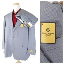 Stacy Adams Gold Gray Microcheck Three Button Suit Size 52R Pants 47 Waist NWT